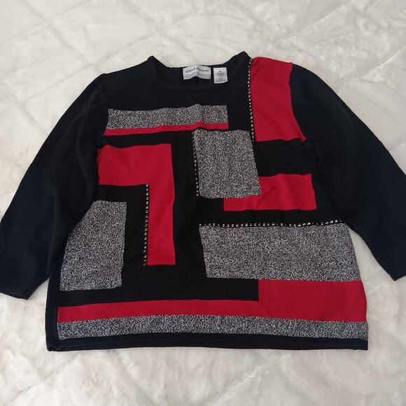 Alfred Dunner geometric 3 quarter sleeve top - Picture 1 of 8